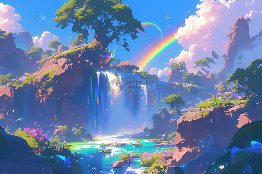 瀑布上空的彩虹图片