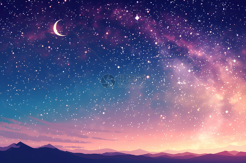 天空的星星和月亮图片