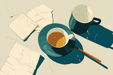 蓝色纸张美味的咖啡插画