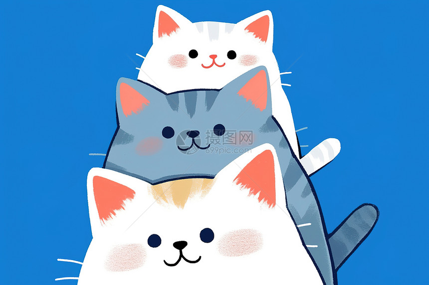 叠起的三只可爱小猫图片