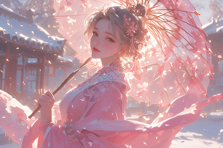 美女难受雪中的汉服美女插画