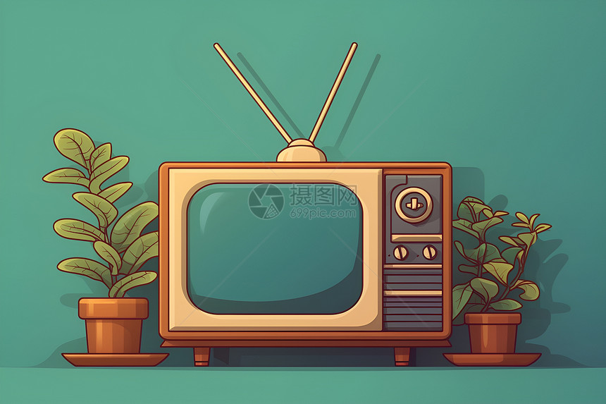 电视机旁的盆栽图片