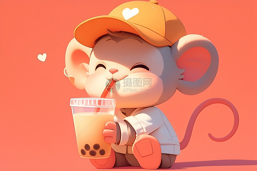 快乐小老鼠喝珍珠奶茶图片