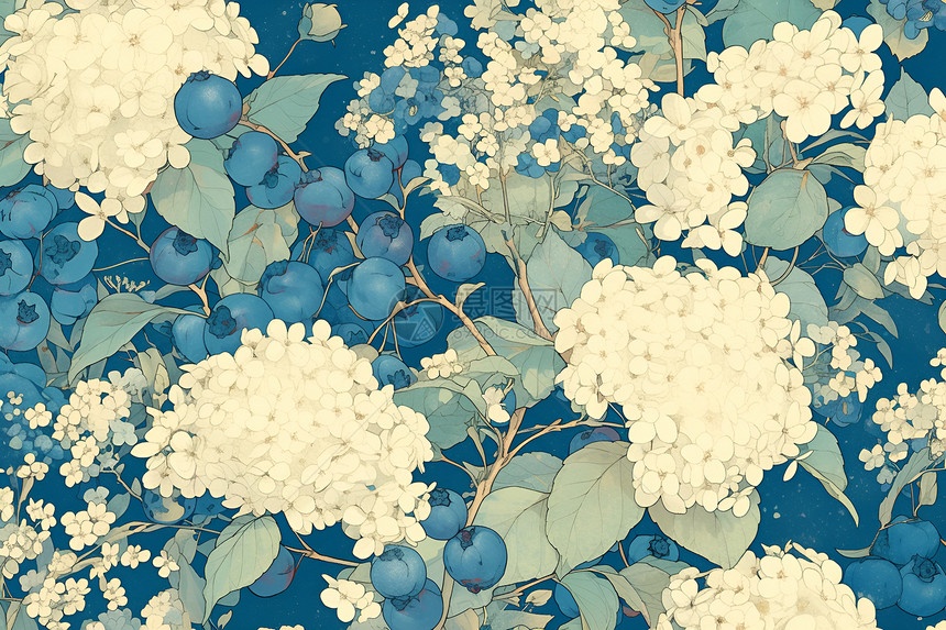 蓝莓与白花图片