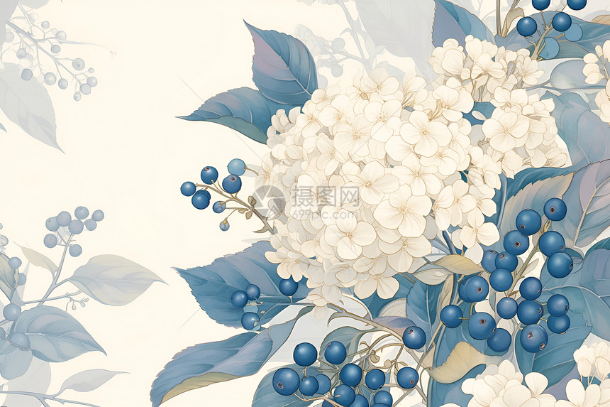 蓝莓树上娇嫩的白花图片