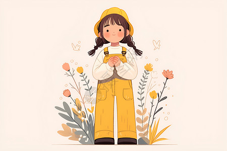 一个穿着黄色裤子的女孩插画