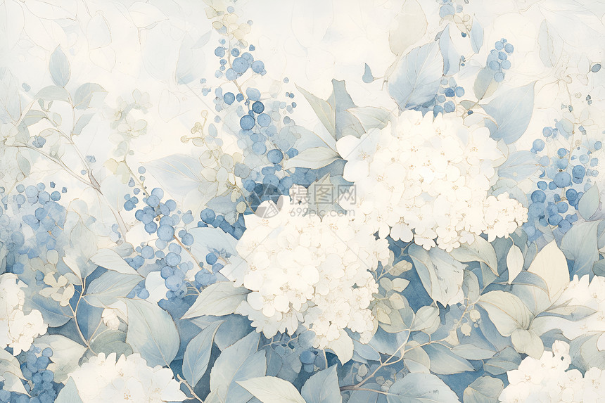 蓝莓树上盛放的白花图片