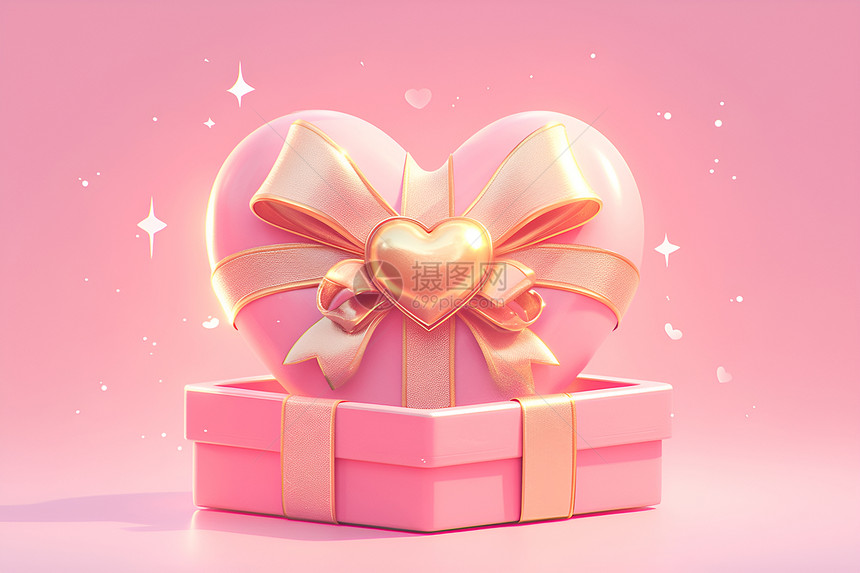 粉色的心形礼盒图片