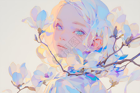 梦幻梅花素材梦幻动漫风格少女插画