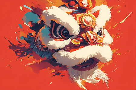 中国舞狮传统舞狮文化插画