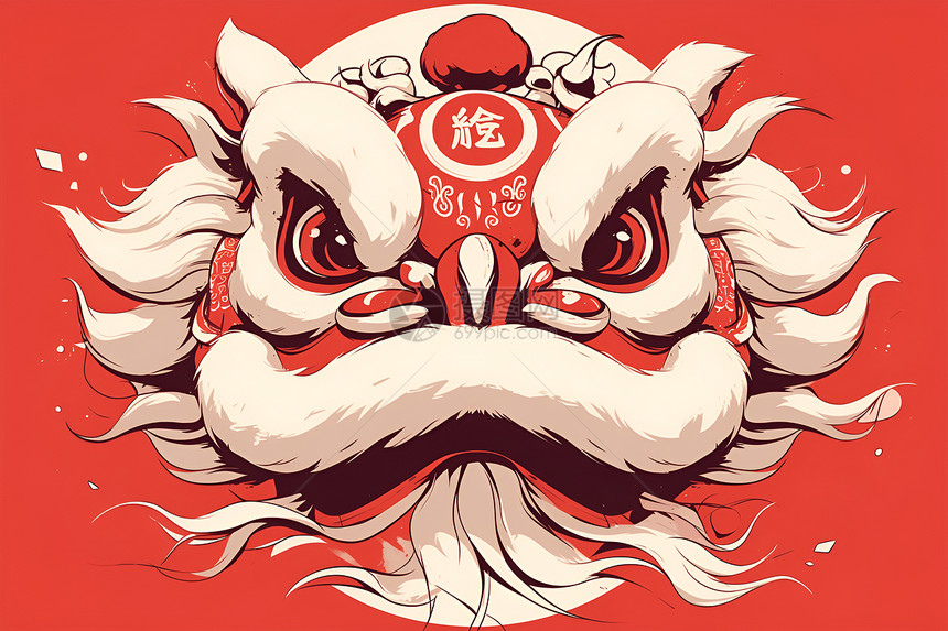 红白相间的中国狮舞图片