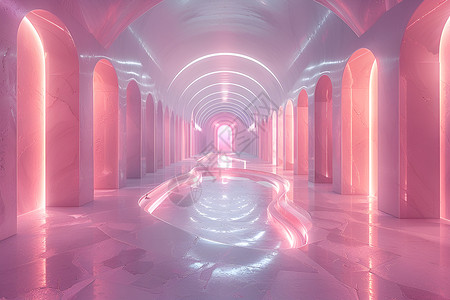 梦幻粉色背景科技立方未来主义舞台设计图片