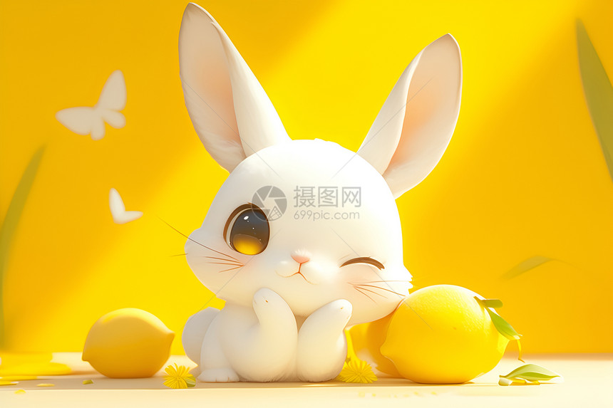 白兔与柠檬图片