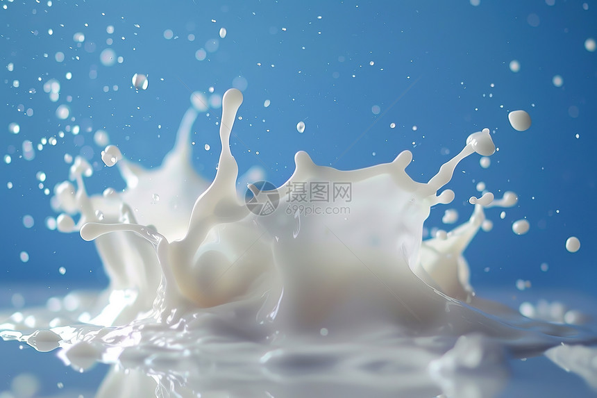 鲜牛奶在蓝色背景上图片