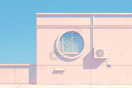 空阳台建筑与圆形窗口插画