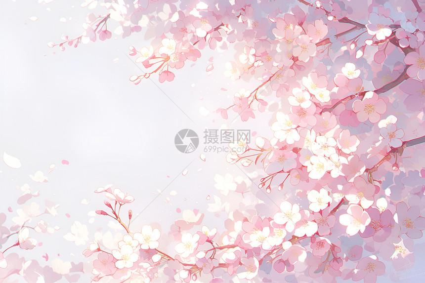 粉色与白色相呼应的樱花图片