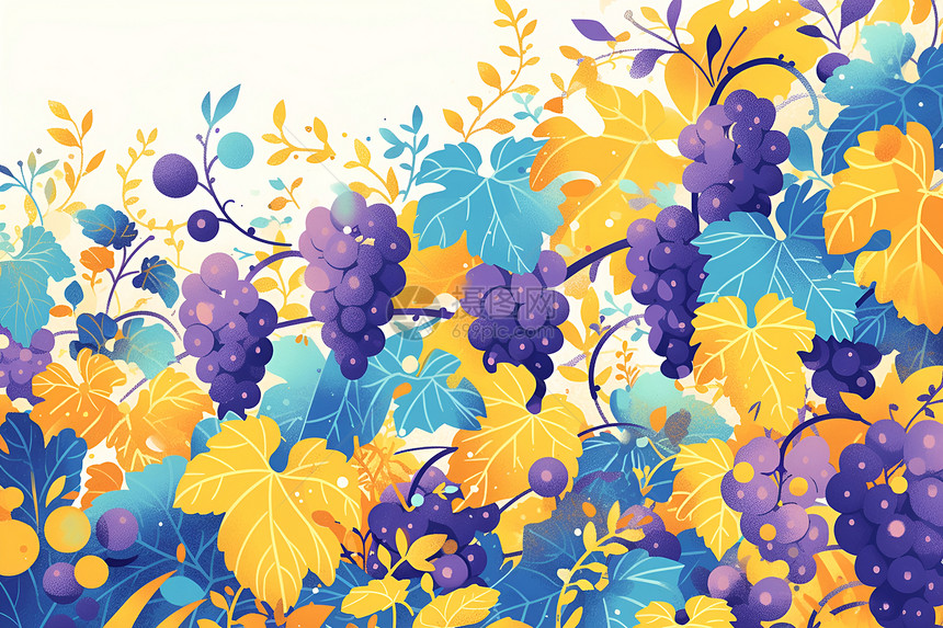 色彩鲜艳的葡萄与叶子图片