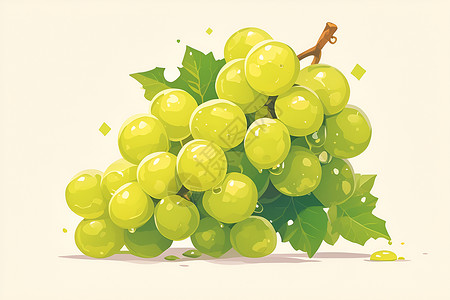 绿色食物背景绿葡萄束上的葡萄和叶子插画