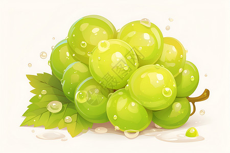 绿色果实一串带有叶子的绿色葡萄插画
