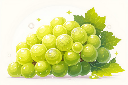 背景水果绿叶上的一串葡萄插画