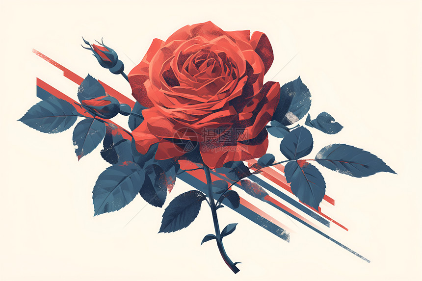 红玫瑰在三条水平条纹上图片