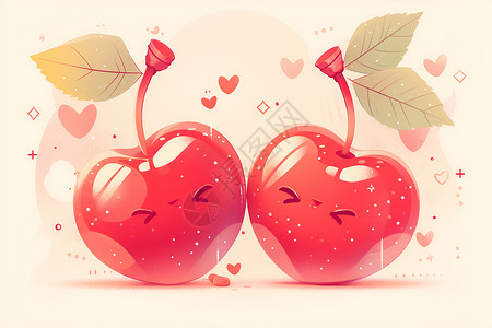 红柚果肉红色的樱桃插画