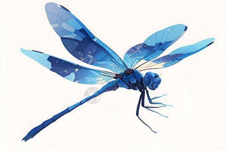 飞翔的蜻蜓蓝色蜻蜓飞翔于白色背景插画