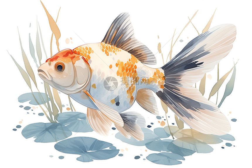 水墨画风的金鱼图片