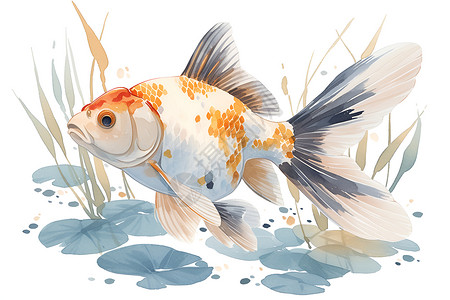金鱼水墨画水墨画风的金鱼插画