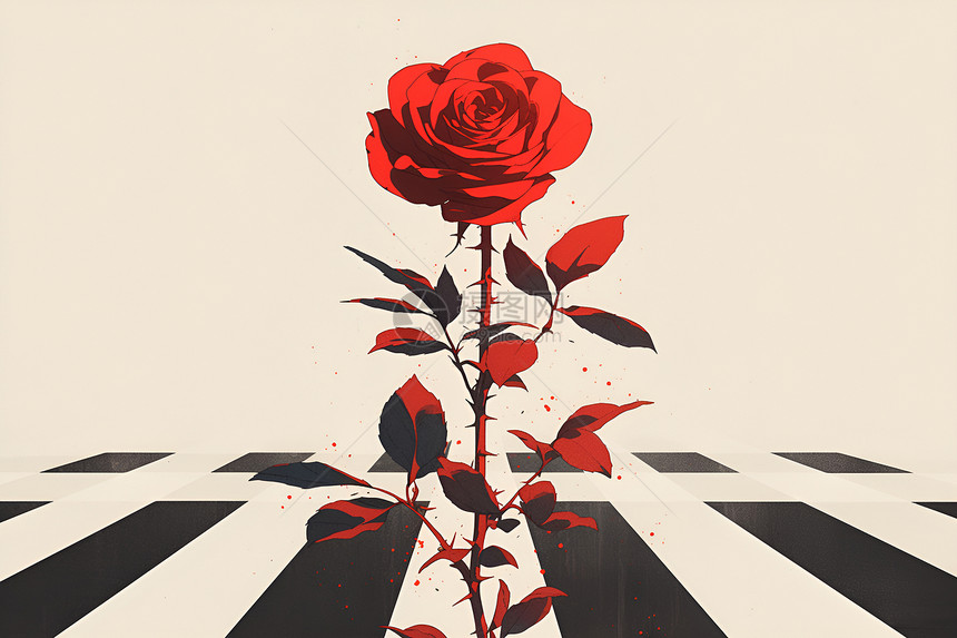 红玫瑰在单色条纹中图片