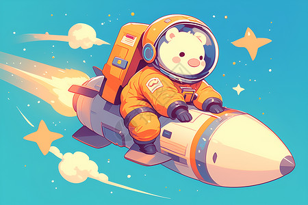 白云上的航空可爱的宇航员飞驰太空插画