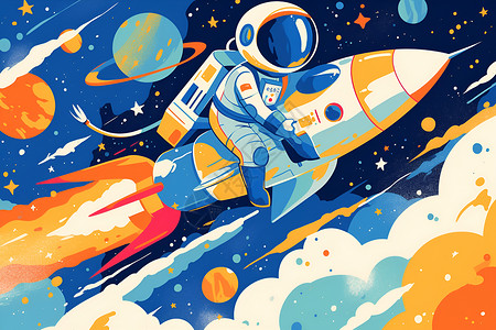 白云上的航空探索星际的宇航员插画