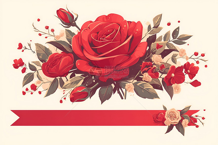 红玫瑰和红丝带图片