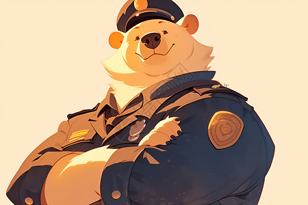 熊警察挺胸站立插画