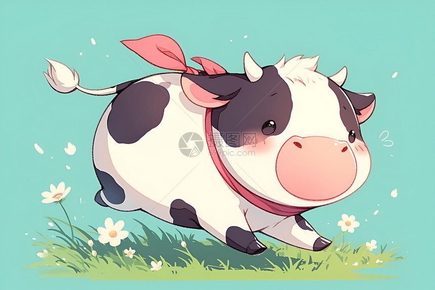 欢快的小牛与雏菊相伴图片