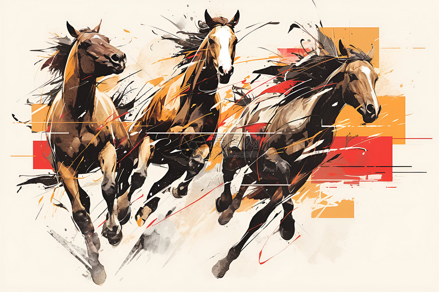三匹优雅奔跑的马图片