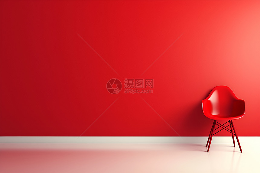 红墙前的红椅图片