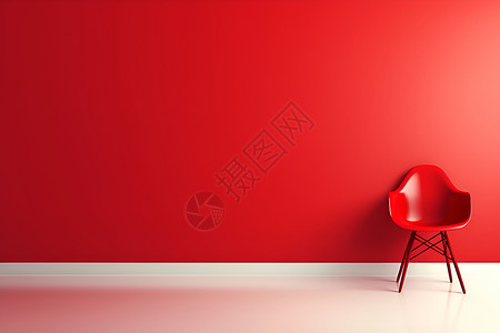 墙微红素材红墙前的红椅插画