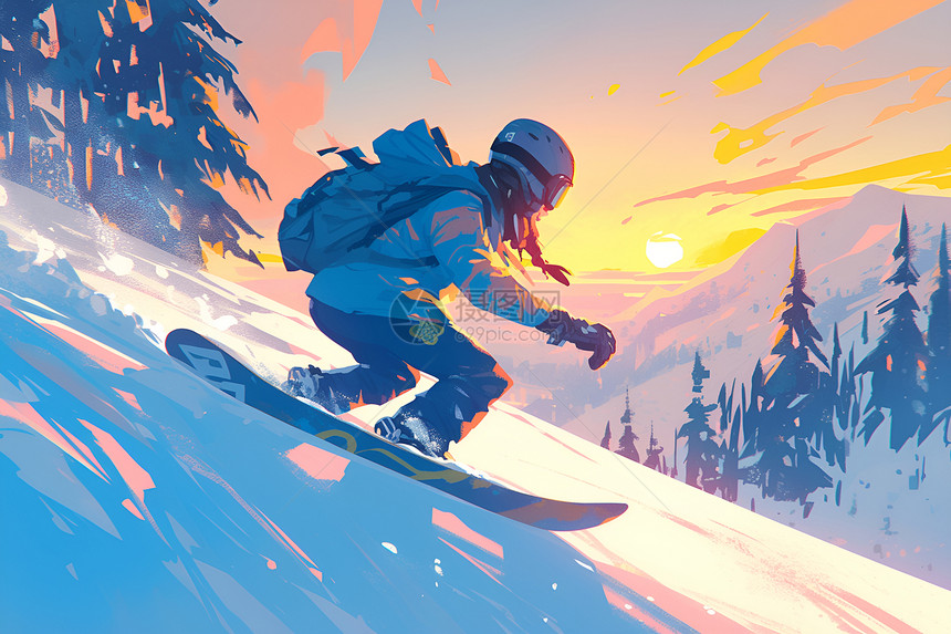 壮丽雪山的滑雪运动图片
