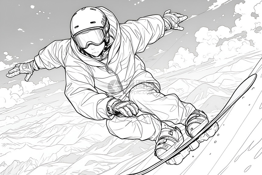 一个人滑着滑雪板图片