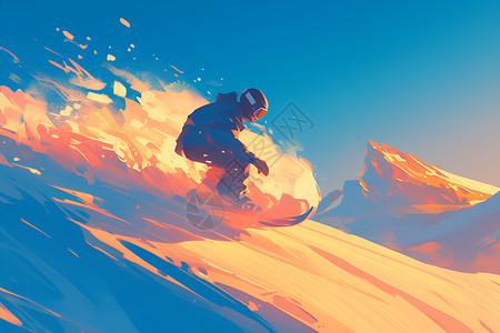 滑冰背景滑雪人在黄昏时分插画