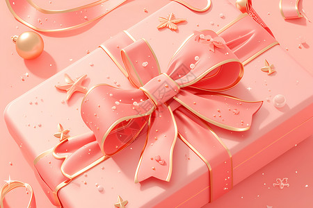 金色礼物粉色礼盒与金色丝带插画
