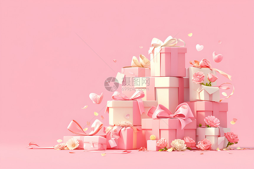 一堆粉色礼盒图片