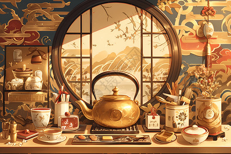 茶壶茶文化中国茶文化插画