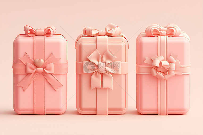 三个粉色礼盒图片