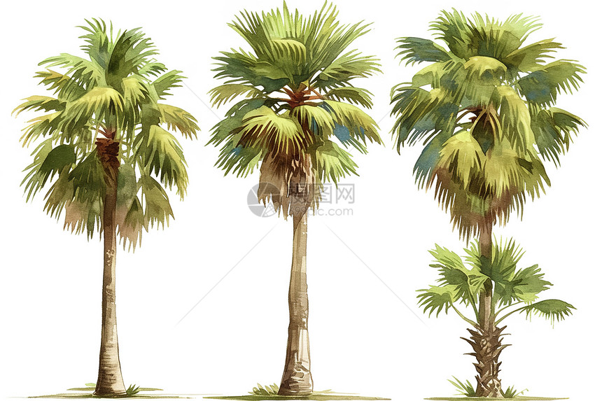 三棵棕榈树的细节写真图片