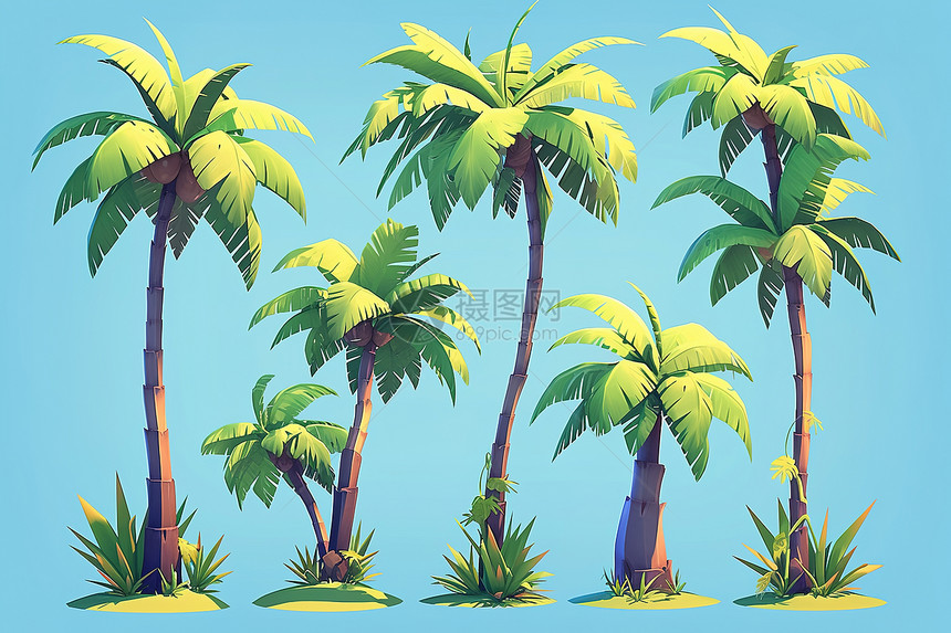 蓝色背景的棕榈树图片