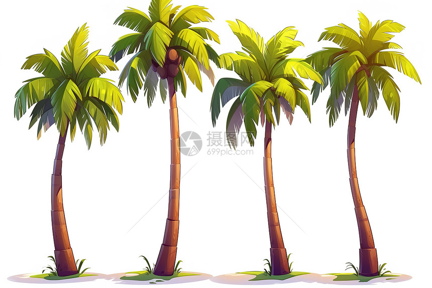 三棵棕榈树的插图图片