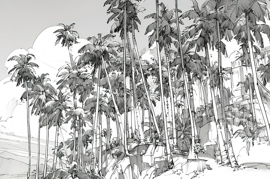 黑白背景下的树木图片
