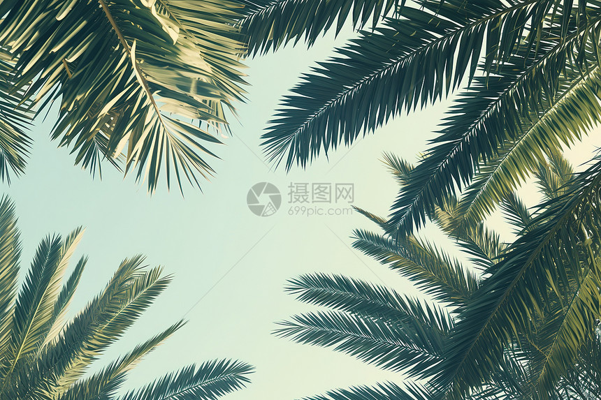 蓝天下的棕榈树景观图片